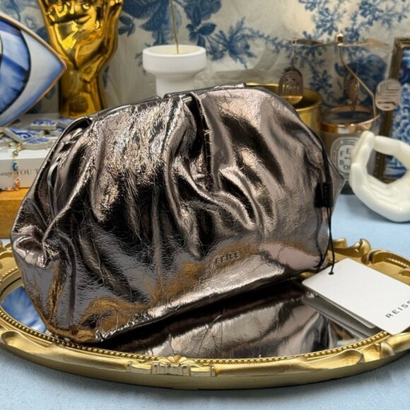 🆕 REISS 🧿 NWT Elena Metallic Grained Clutch, Convertible Shoulder Bag - Picture 11 of 13